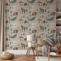 Watercolor woodland peel and stick wallpaper for walls