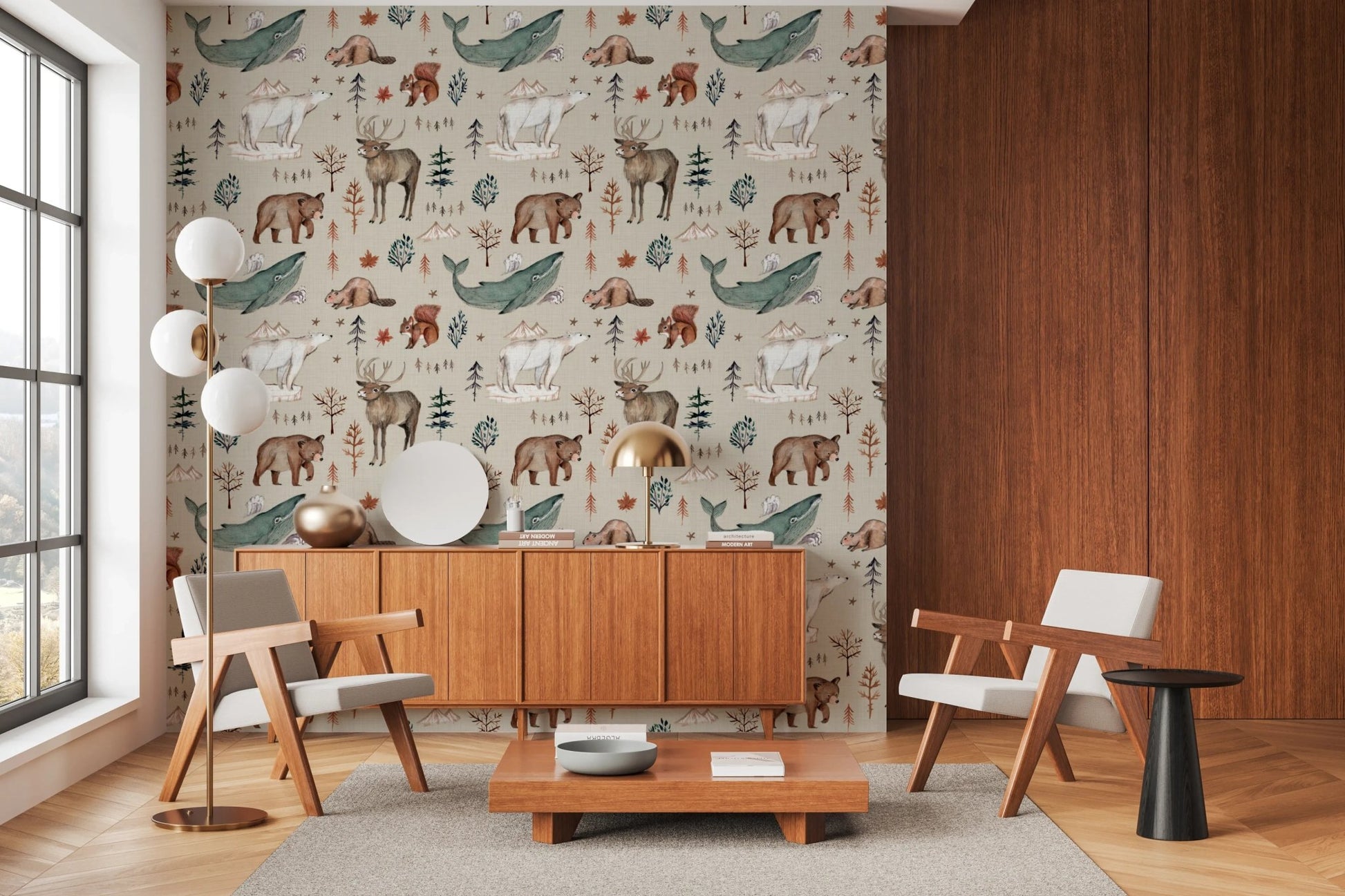 Forest animal peel and stick wallpaper pattern design