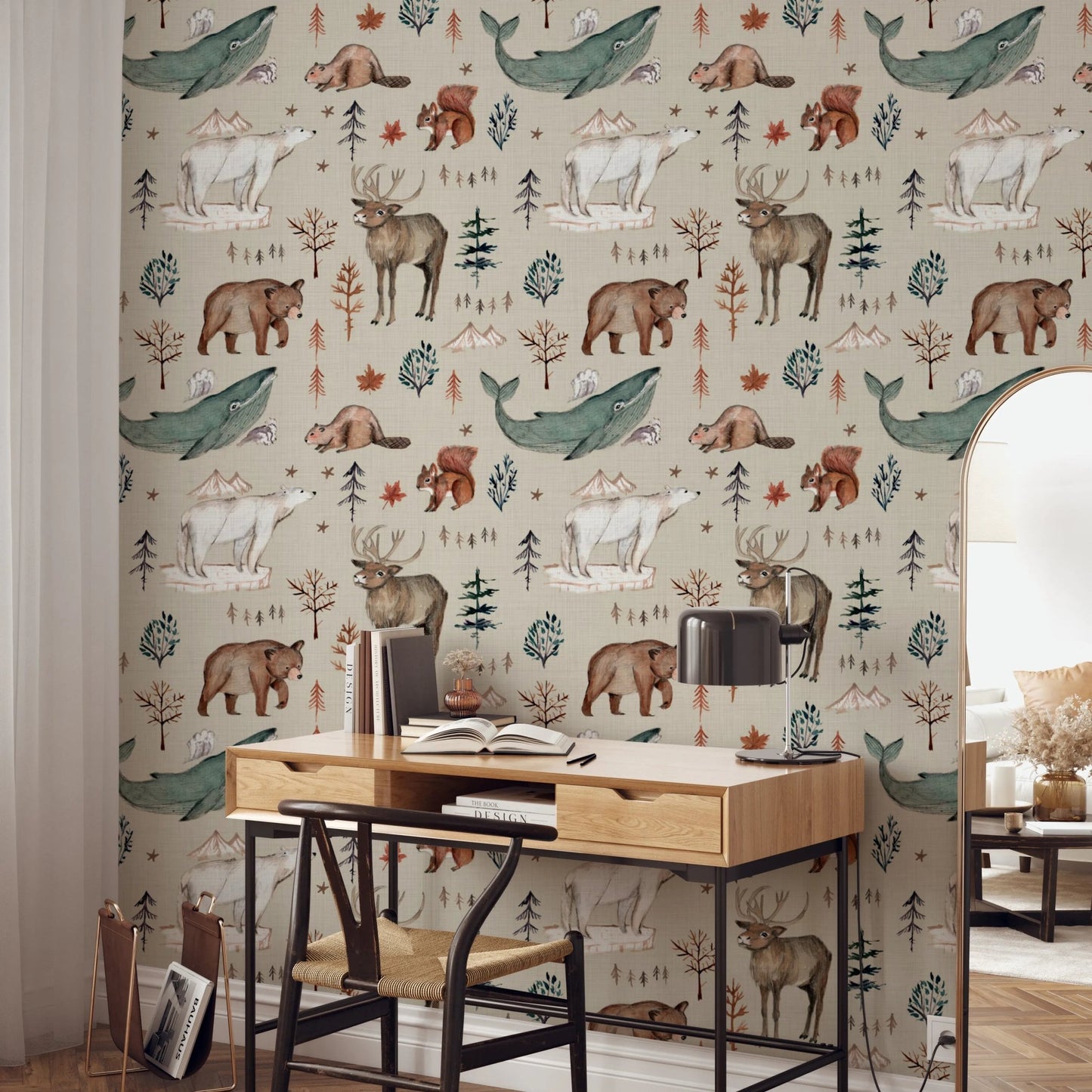 Nature inspired peel and stick wallpaper with animals