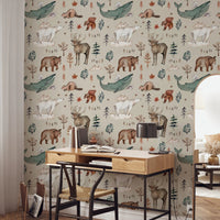 Nature inspired peel and stick wallpaper with animals