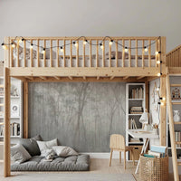 Whispers of the Woods Wall Mural in a bedroom with a wooden loft bed.