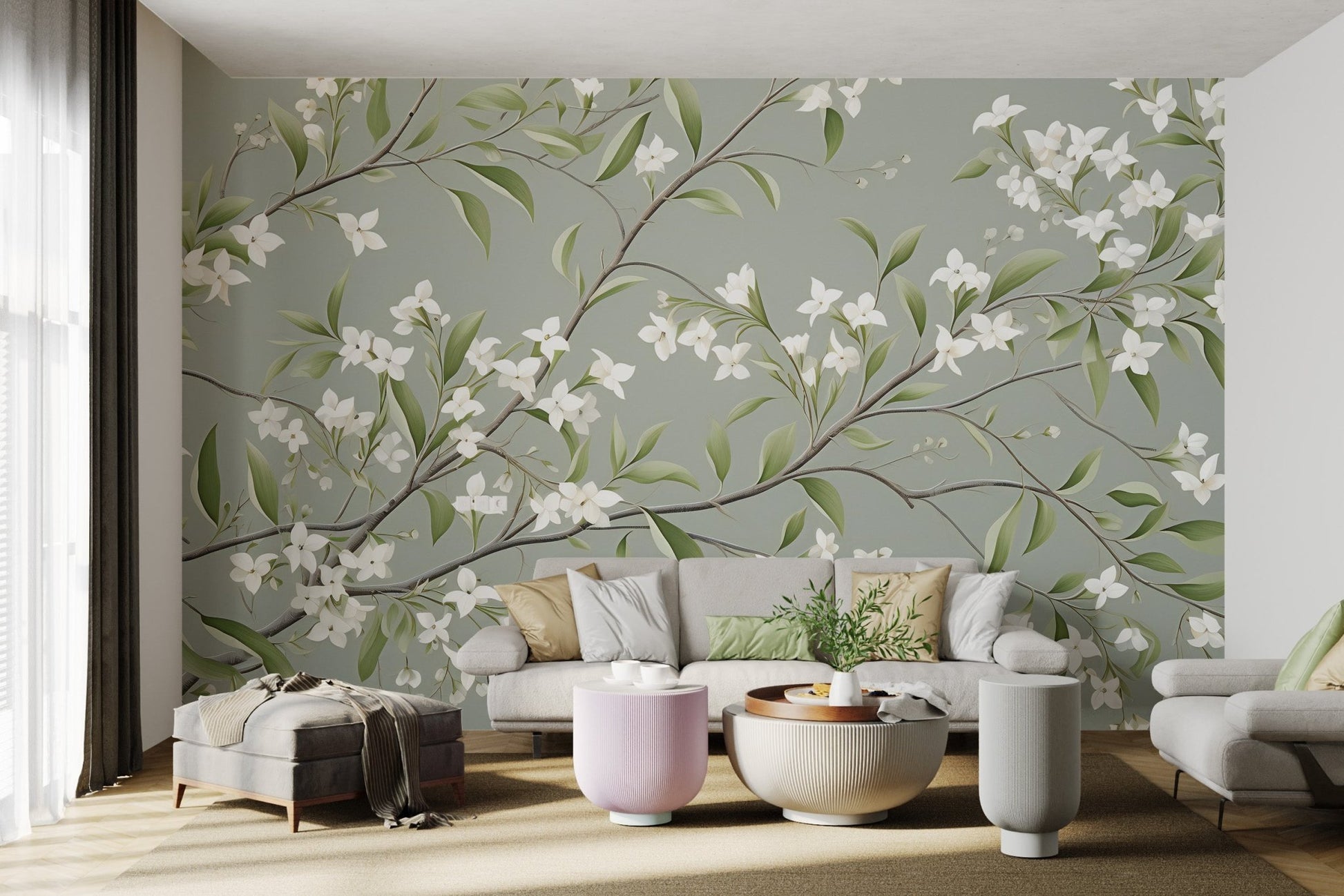 White Floral Branch Wallpaper - Wallanza
