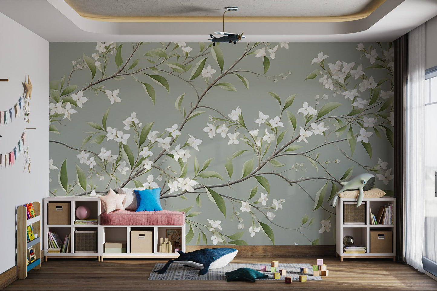 White Floral Branch Wallpaper - Wallanza