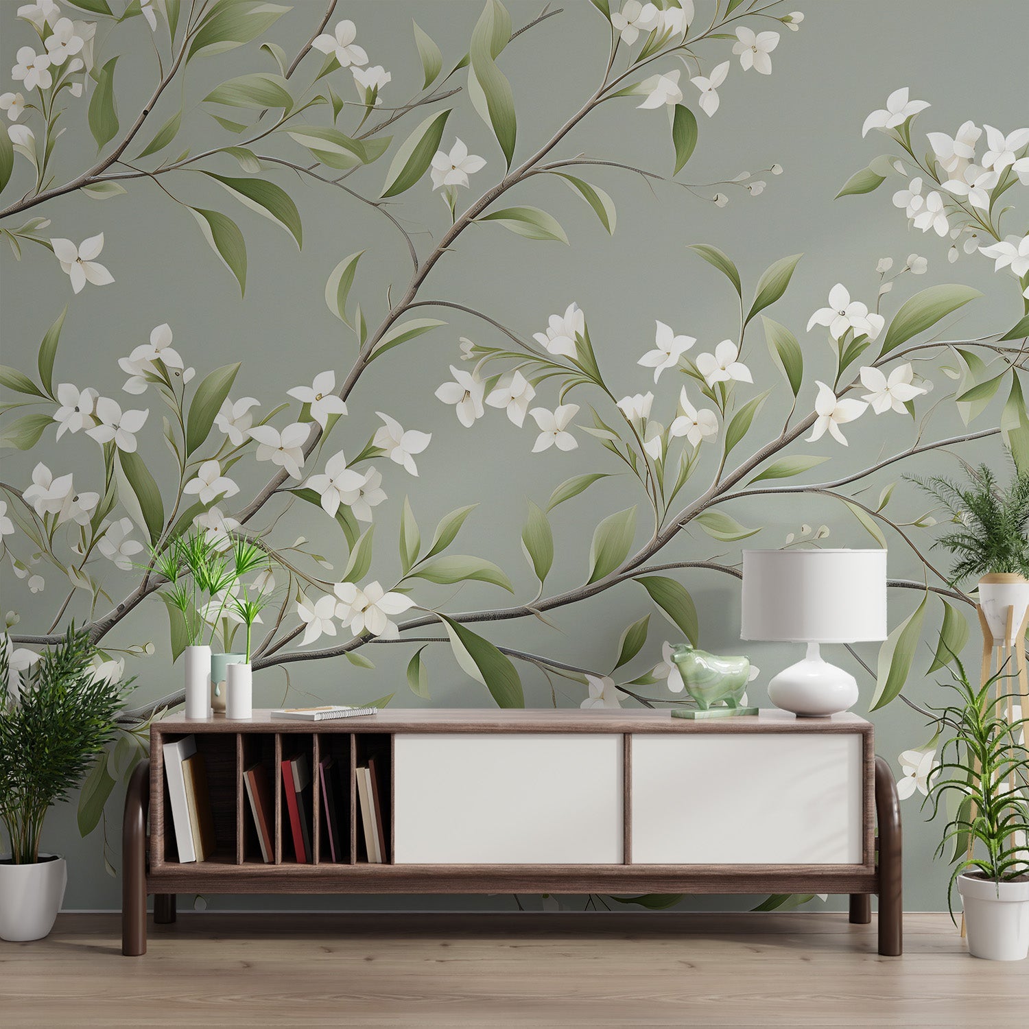 White Floral Branch Wallpaper - Wallanza