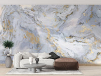 White Marble with Golden Touch Wall Mural for style