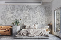 White nature woodland animal mural for living room feature walls.