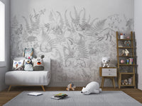 Woodland animal wall mural showing a badger and squirrel in nursery.