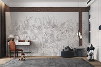 White nature woodland animal wall mural for study area.