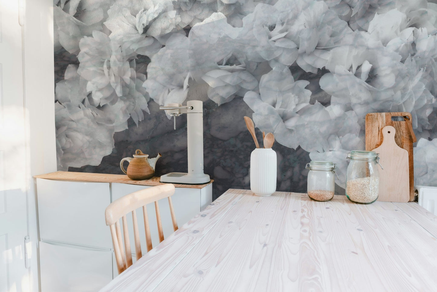 Delicate Orchid Flowers Mural in a modern dining room.