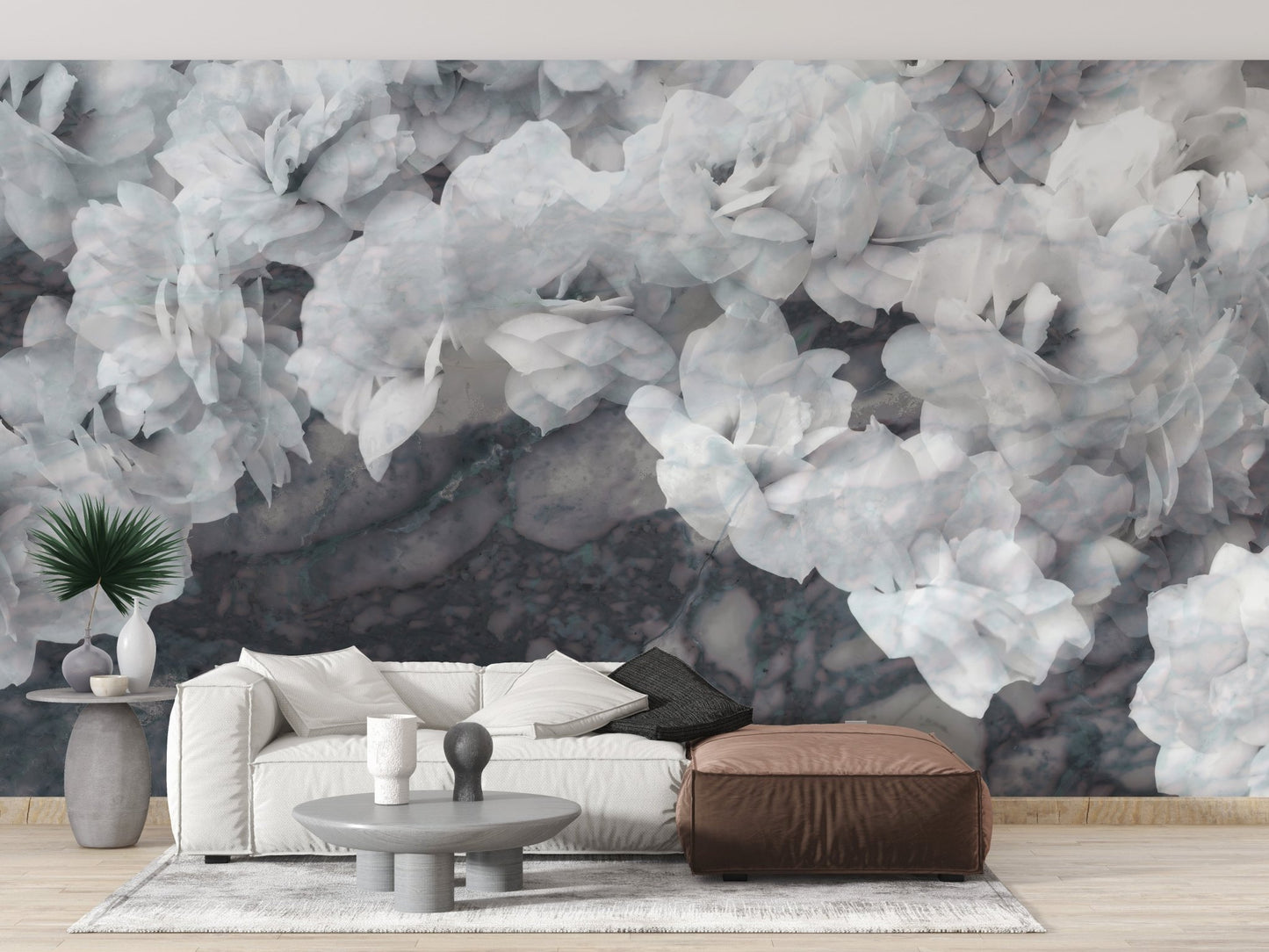 Floral Orchid Wall Art Mural in a minimalist interior.
 
