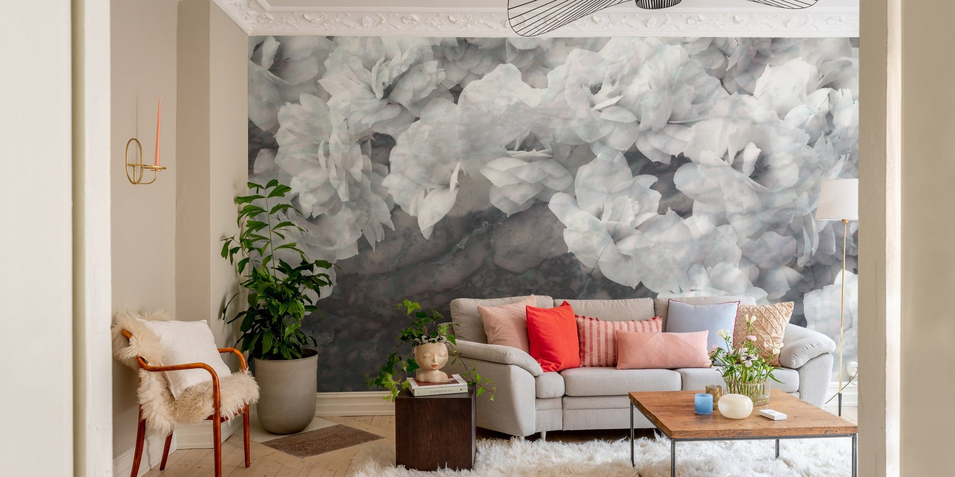Orchid Flower Wall Mural Design in modern living area.

