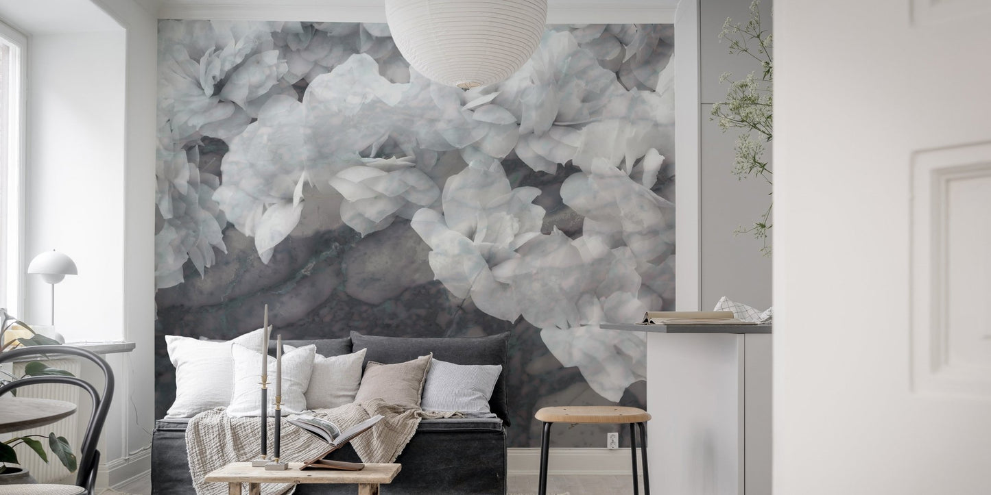 Elegant White Orchids Mural in a spacious sitting area.

