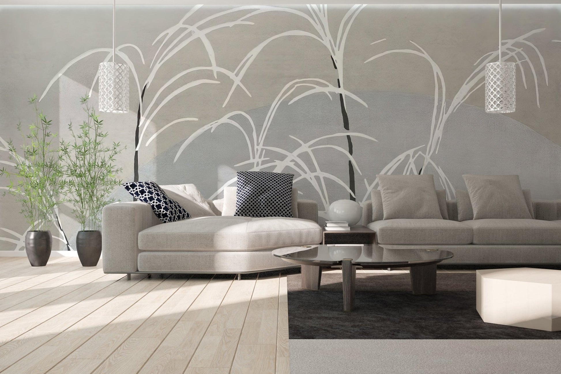 White Reeds Wall Mural - Wallanza