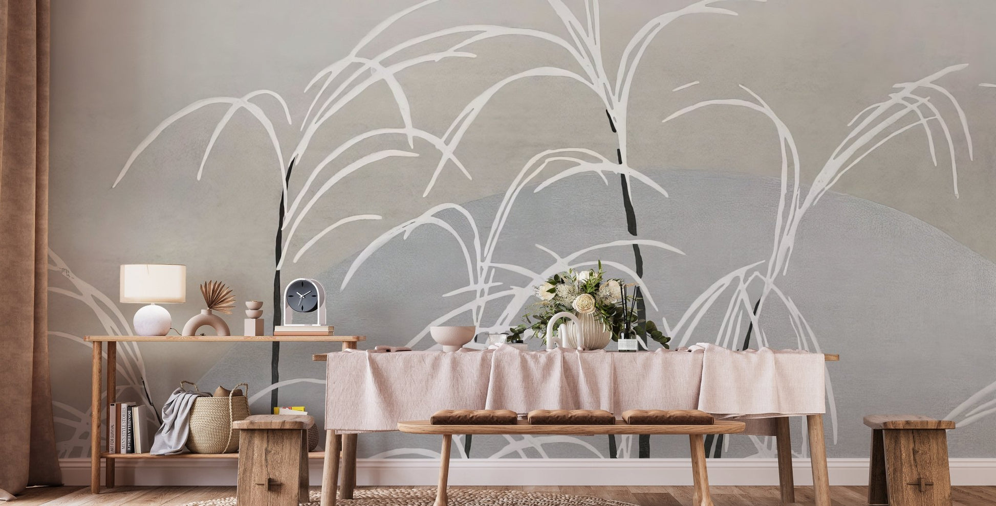 White Reeds Wall Mural - Wallanza