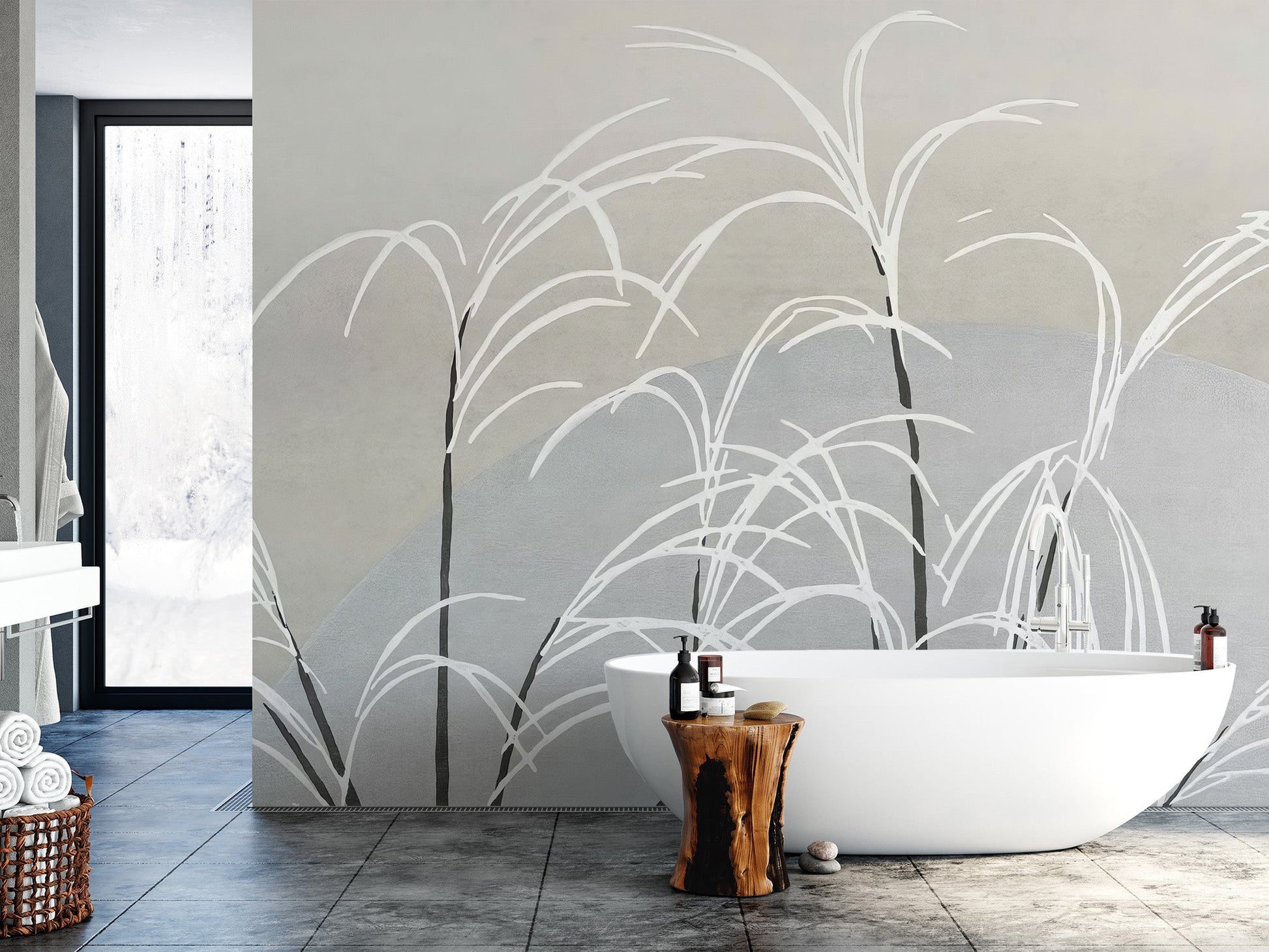 White Reeds Wall Mural - Wallanza