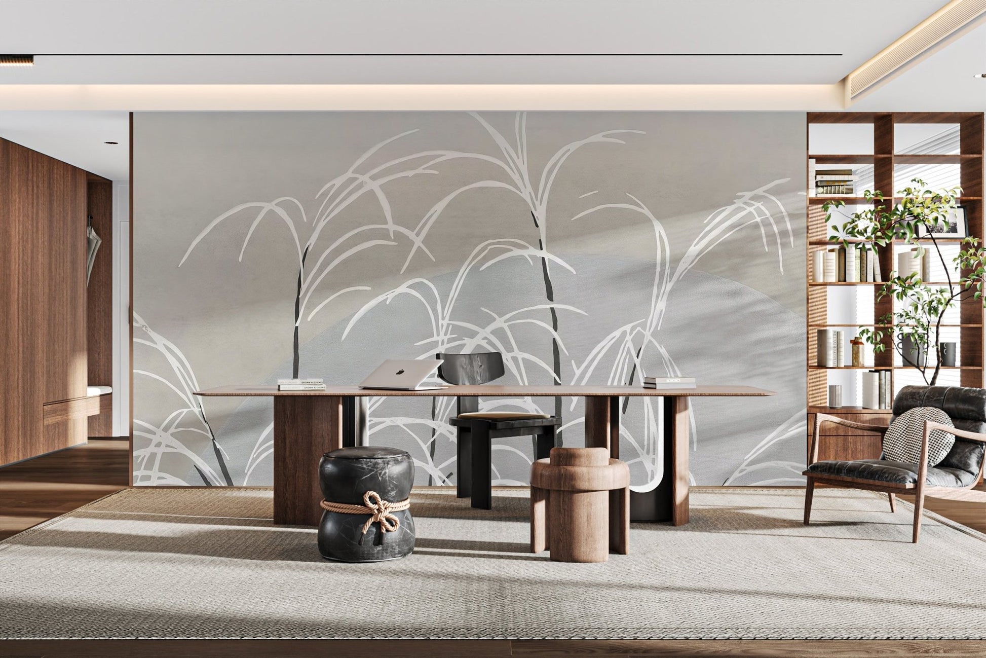 White Reeds Wall Mural - Wallanza