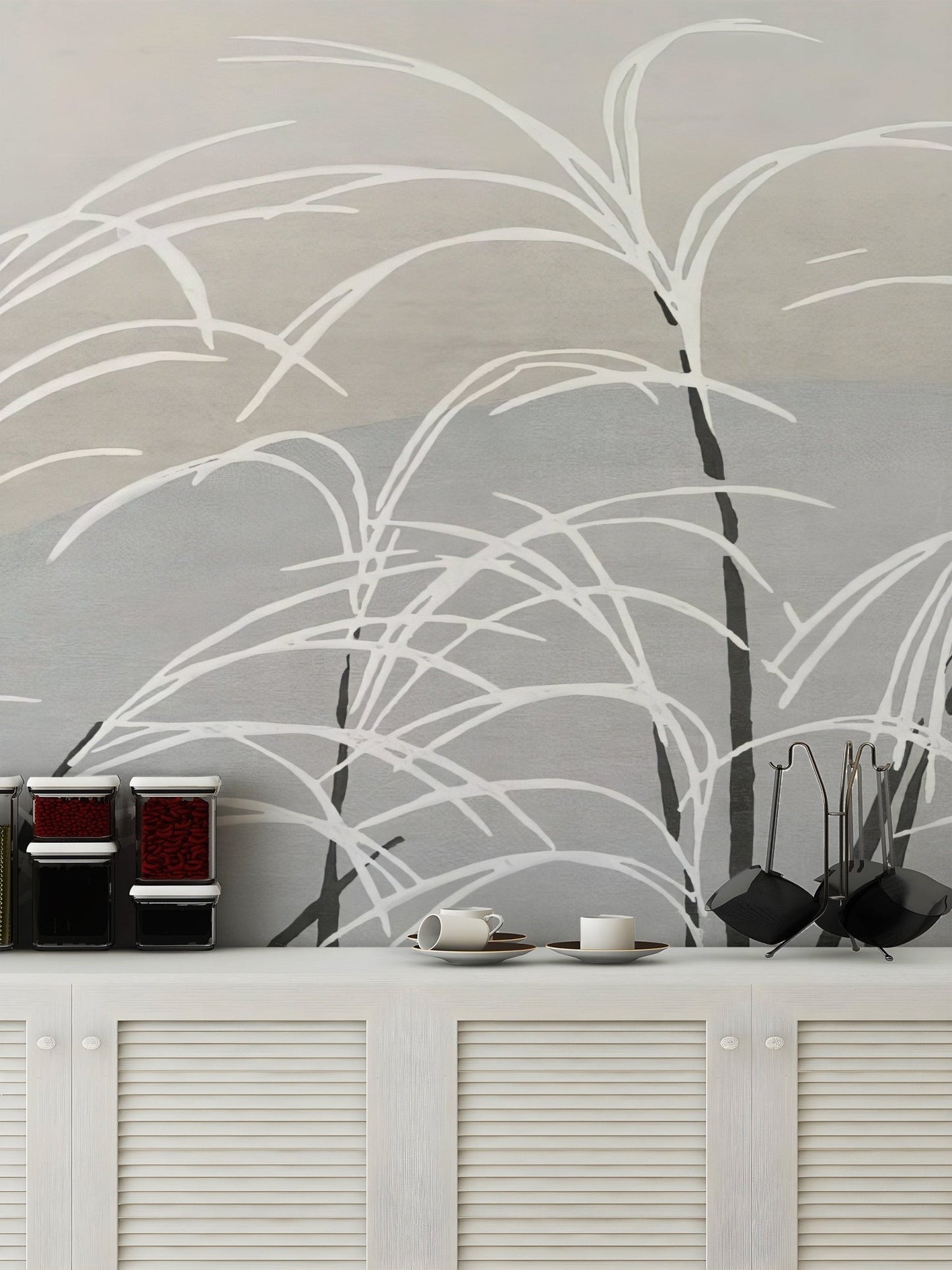 White Reeds Wall Mural - Wallanza