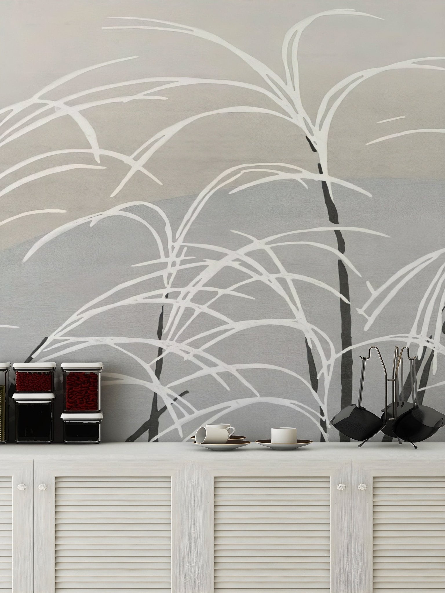 White Reeds Wall Mural - Wallanza