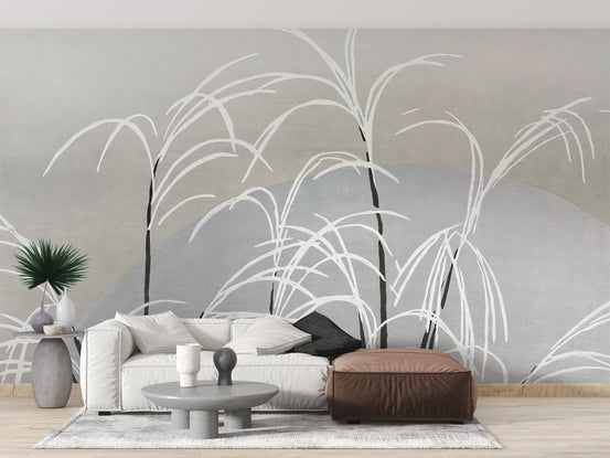White reeds wall mural for a sophisticated and calm interior style.