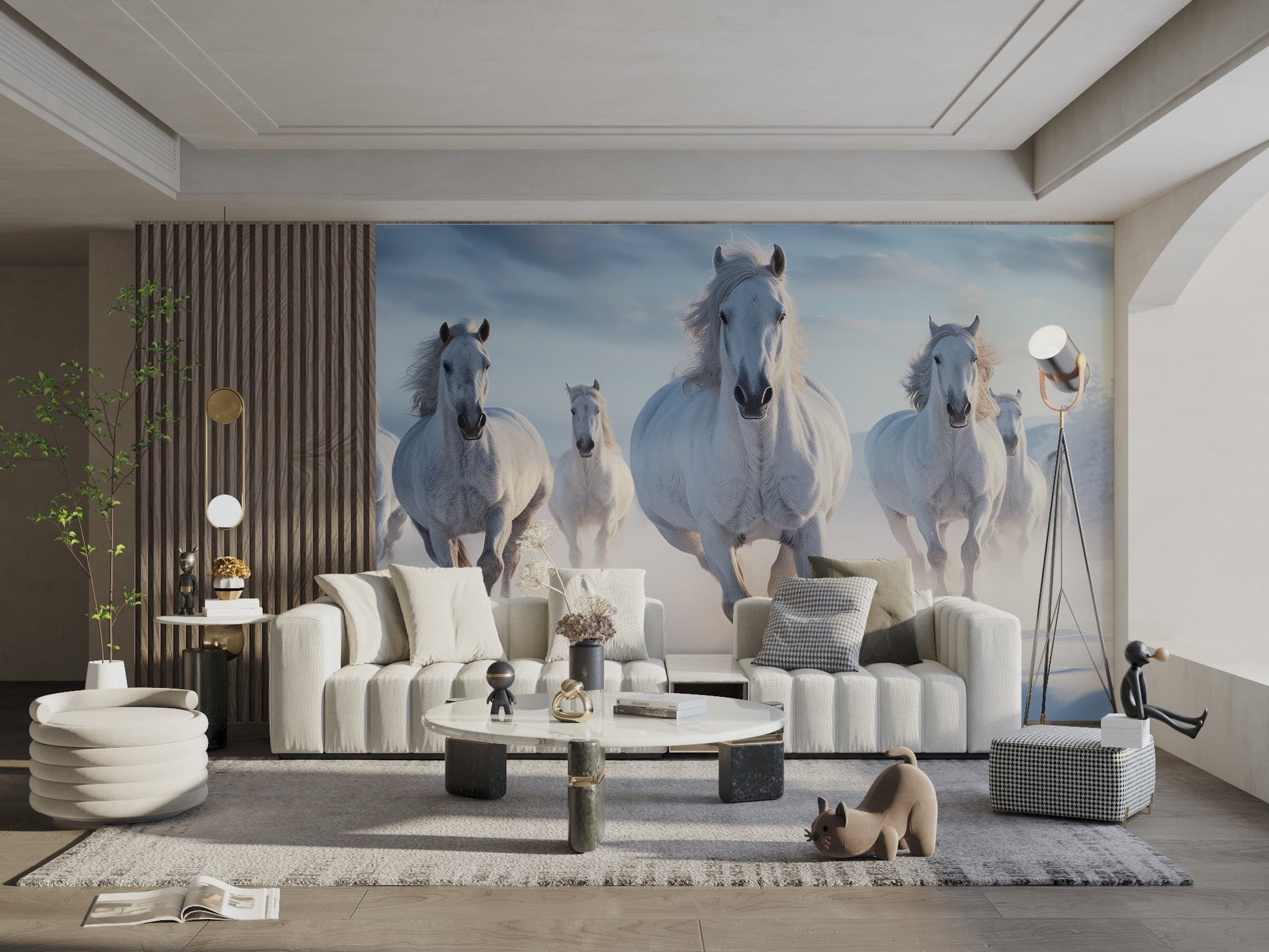 White Stallions in Snow Wallpaper - Wallanza