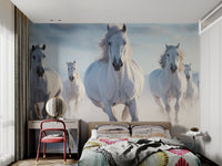 White Stallions in Snow Wallpaper - Wallanza