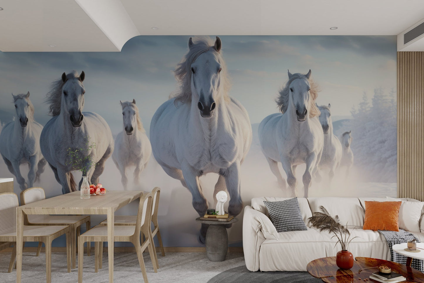 White Stallions in Snow Wallpaper - Wallanza