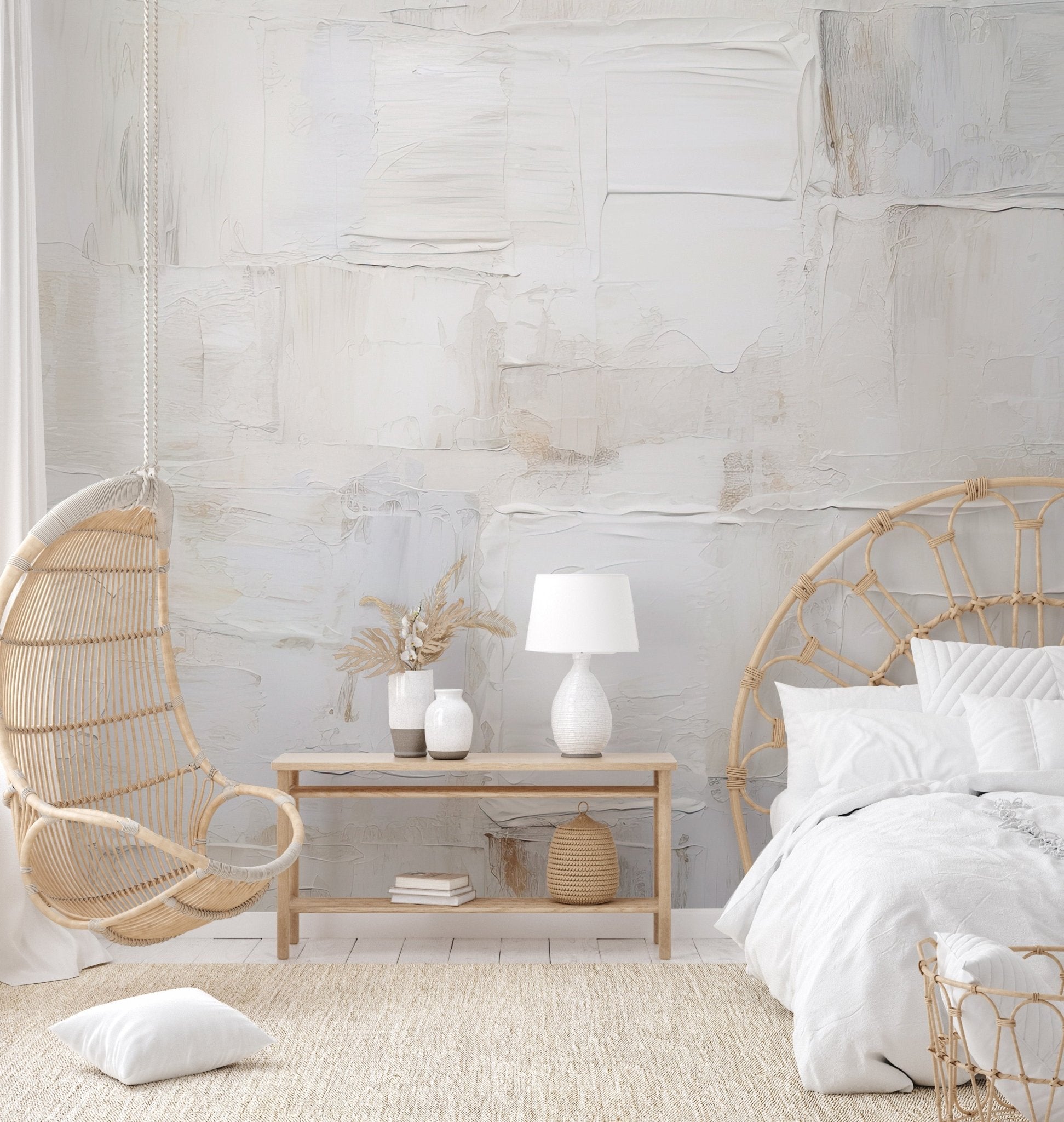 White Textured Plaster Effect Wallpaper - Wallanza