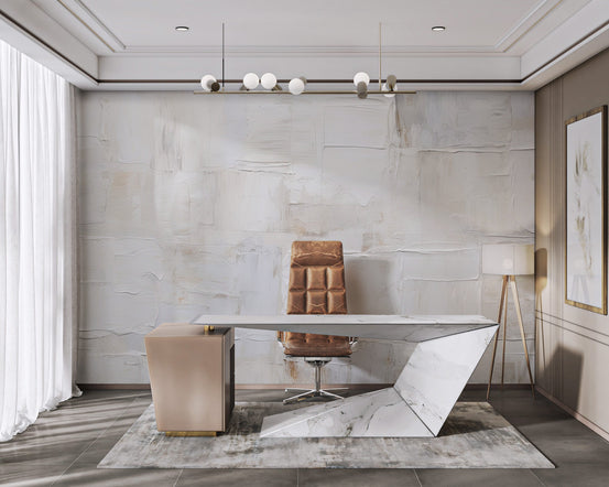 Minimalist white textured wallpaper featuring thick paint layers.