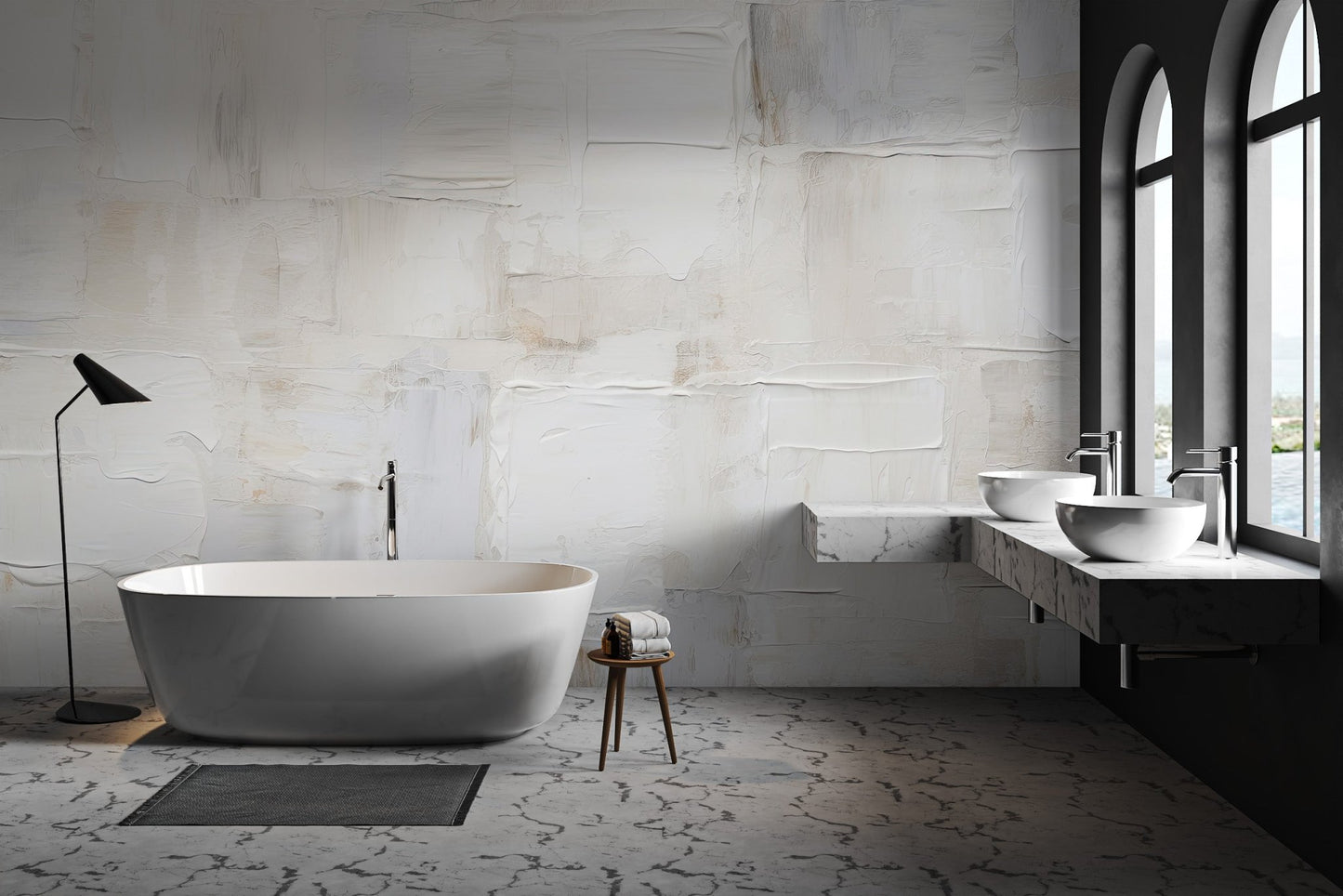 White Textured Plaster Effect Wallpaper - Wallanza