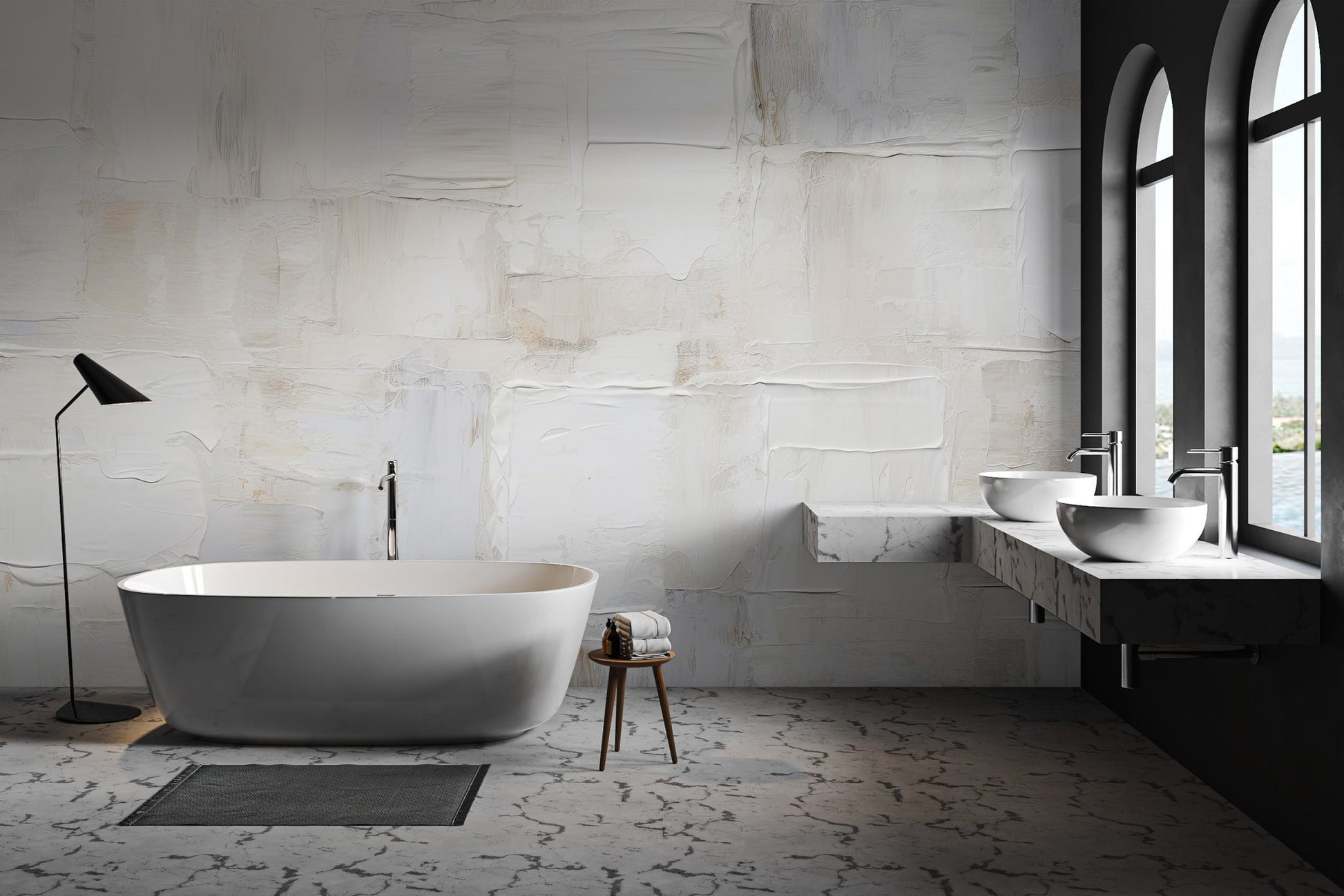 White Textured Plaster Effect Wallpaper - Wallanza