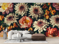 Large living interior with Wild Floral Serenity wall mural.