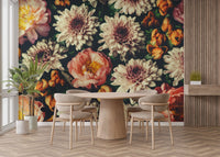 Stylish floral wall mural for a modern dining interior