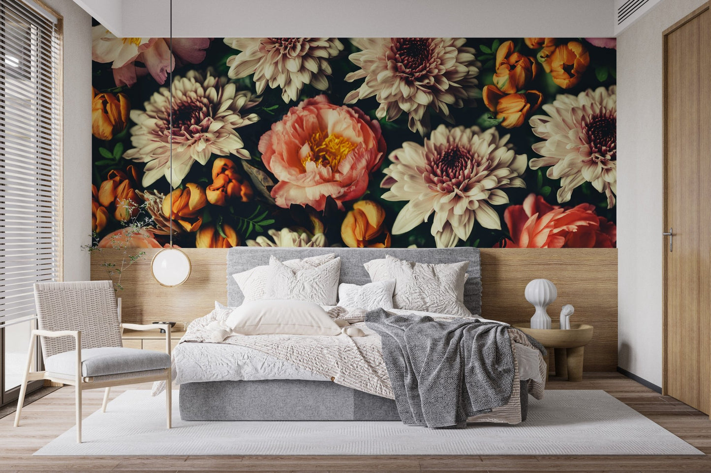 Wild Floral Serenity wall mural in bedroom.