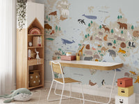 Wildlife adventure mural with a bold and colorful safari design in study area.
