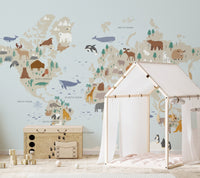 Vibrant wild safari mural for lively and nature-inspired nursery interiors.
