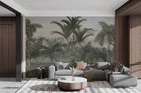 Misty tropical wall mural for a relaxing living room ambiance. 