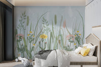 Gentle meadow wall murals with ferns and seed heads