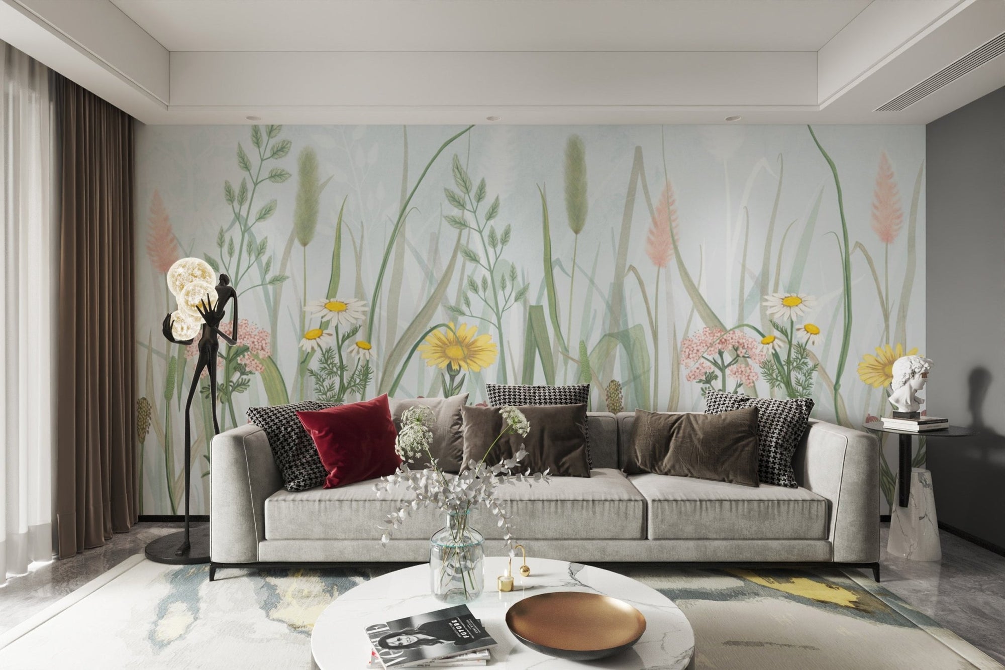 Tropical Breeze wall murals with wildflower meadow sketch