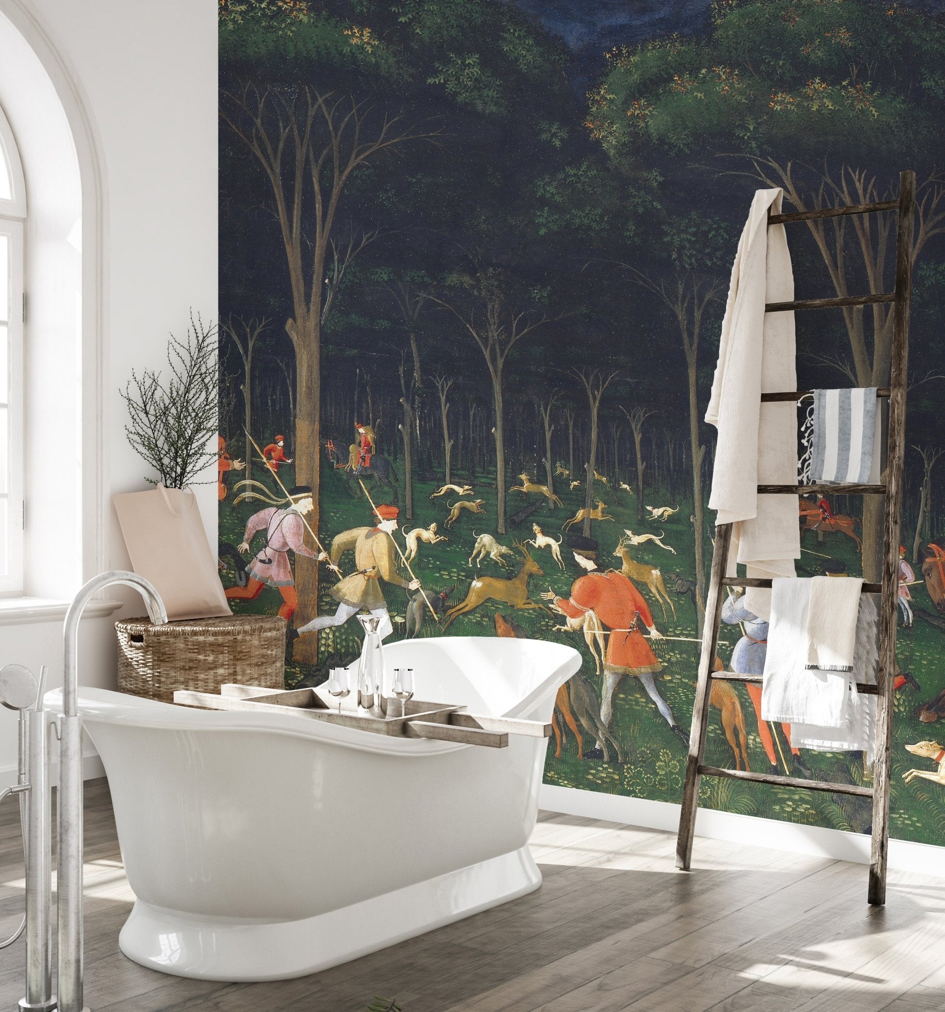Wildlife adventure mural wall mural in a bathroom.