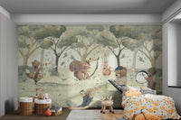 Wildlife Concert Wall mural with rabbits and birds for child's bedroom.