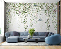 Tranquil Birds and Willow Branches Mural for living space Interiors.