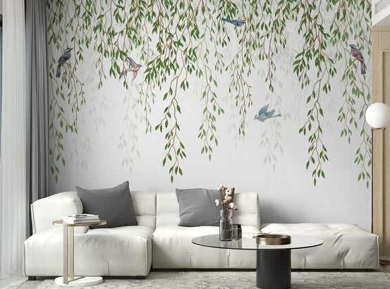 Willow Branches and Birds Wall Mural for living room.