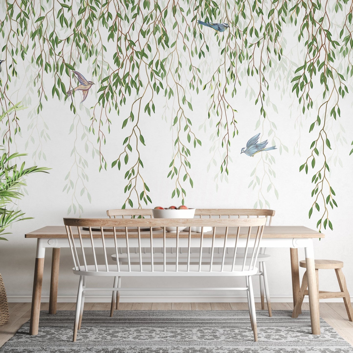 Willow Tree Branches and Birds Mural for Dining Rooms