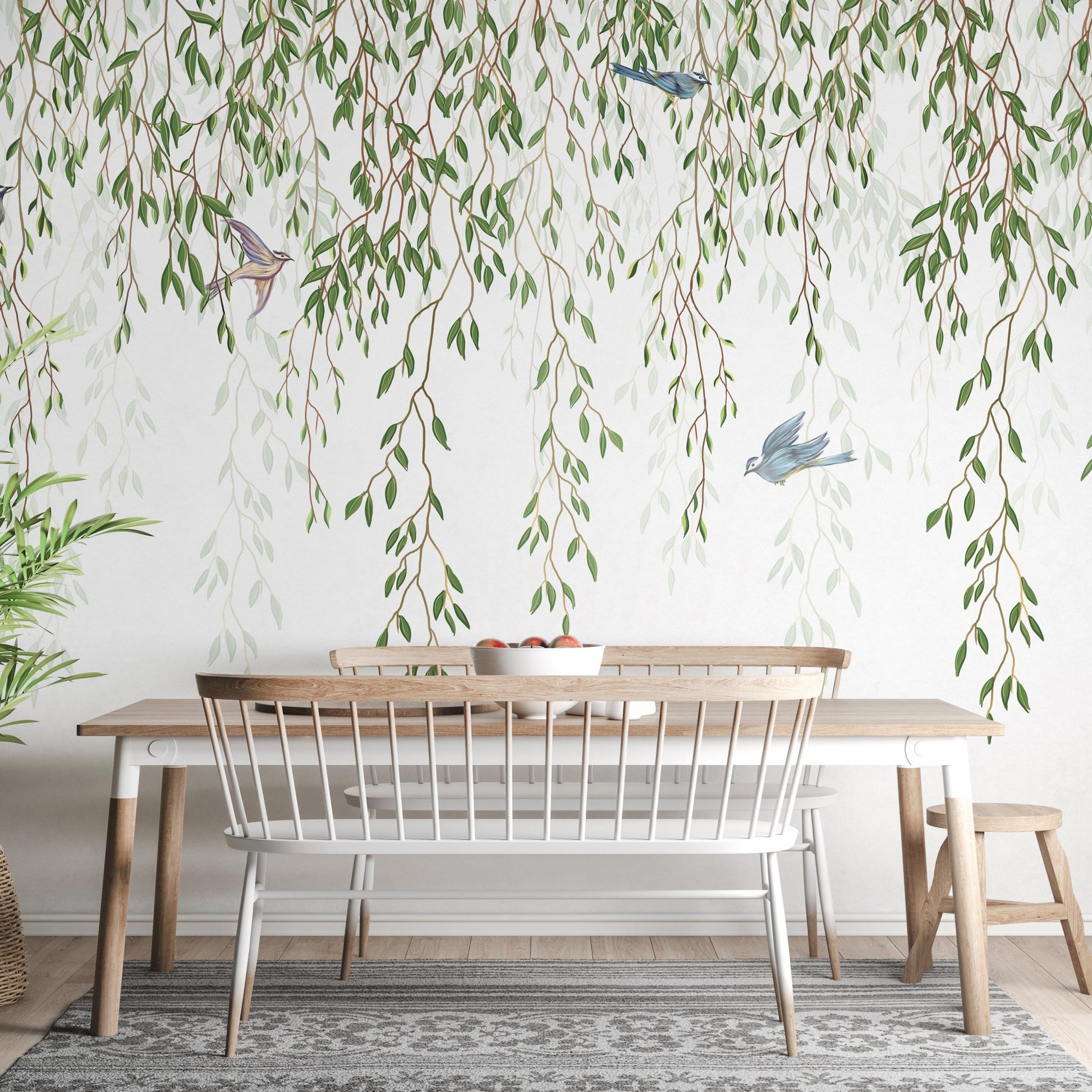 Willow Tree Branches and Birds Mural for Dining Rooms