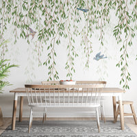 Willow Tree Branches and Birds Mural for Dining Rooms