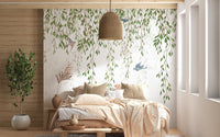 Willow Branches and Birds Wall Mural for Bedroom interior.