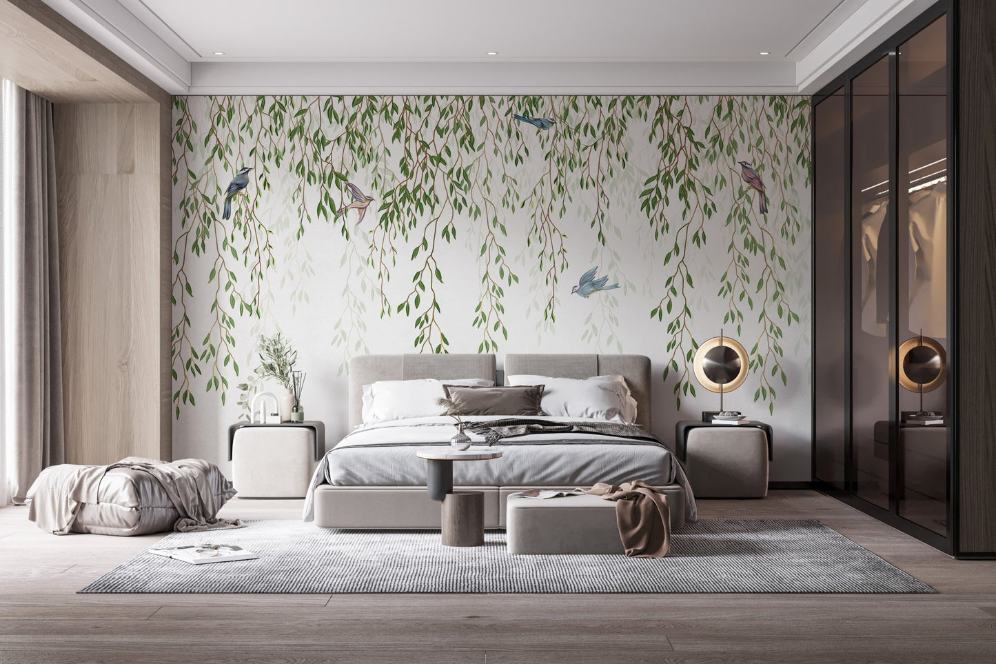Contemporary suite with a Willow Branches & Birds Wall Mural.