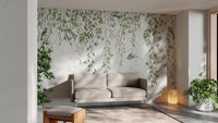 Peaceful Willow Branches and Birds Mural for living room.