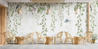 Serene Willow Branches with Birds Wall Mural in cafe area.
