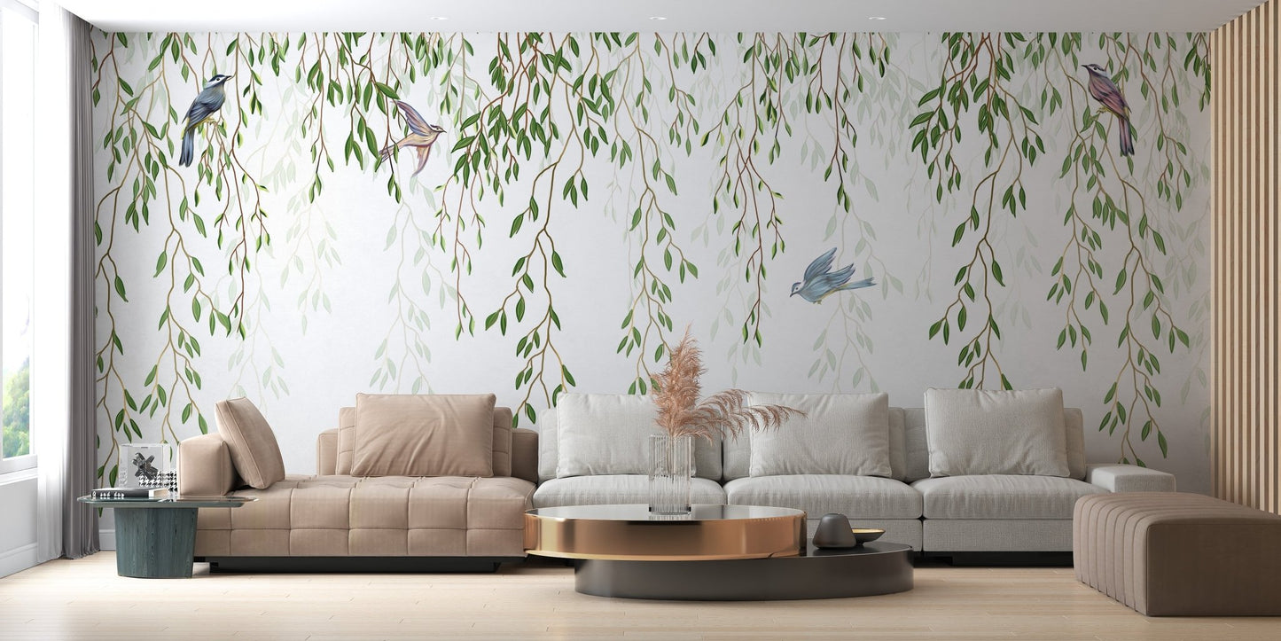 Willow Tree Branches with Birds Wall mural for Large living space.